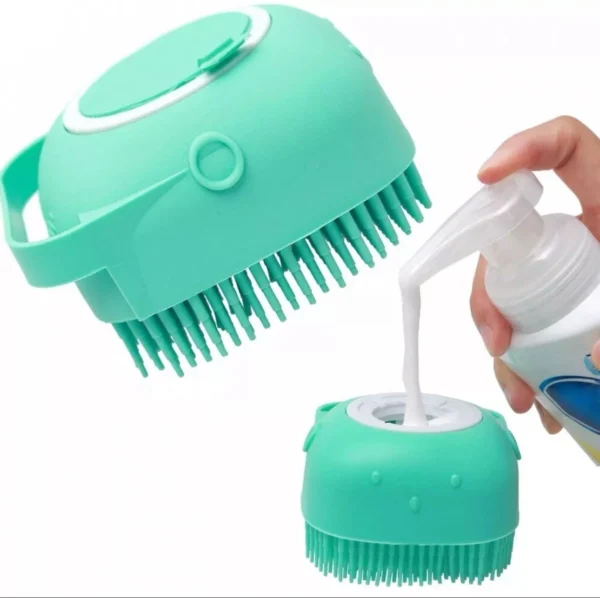 Pet Bathing Brush with Shampoo Dispenser – Soft Silicone Grooming Tool