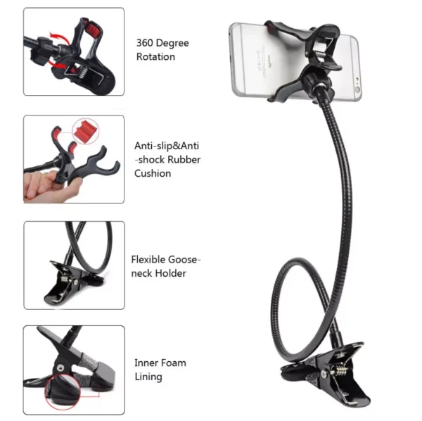 Universal Flexible Gooseneck Phone Holder – Bed, Desk & Table Clip Mount - Image 2