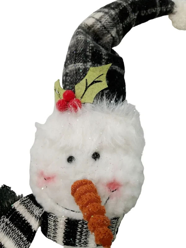 Large Standing Plush Snowman with Snowflake – 23" Black & White Buffalo Plaid - Image 2