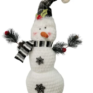 Large Standing Plush Snowman with Snowflake – 23" Black & White Buffalo Plaid