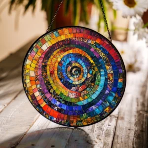 Rainbow Spiral Glass Suncatcher – 4" Stained Glass Style Window Hanging