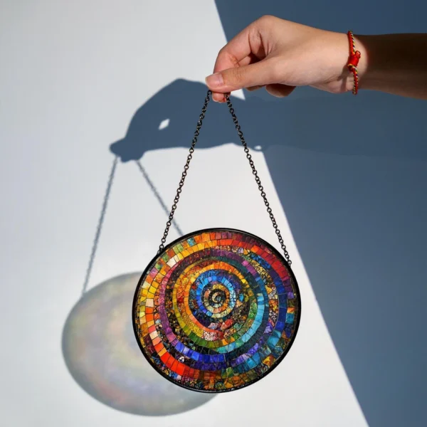 Rainbow Spiral Glass Suncatcher – 4" Stained Glass Style Window Hanging - Image 2