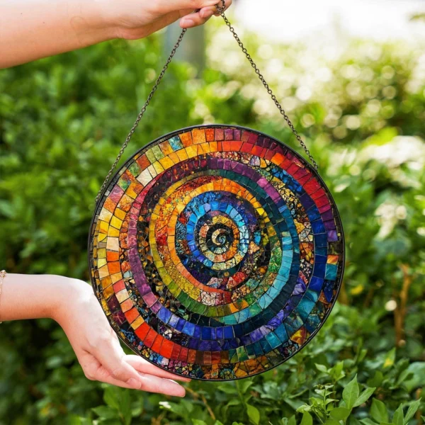 Rainbow Spiral Glass Suncatcher – 4" Stained Glass Style Window Hanging - Image 3