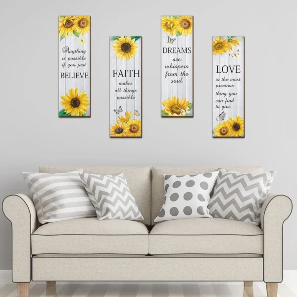 4-Piece Sunflower Wall Decor Set – Inspirational Kitchen Art & Home Accents - Image 3