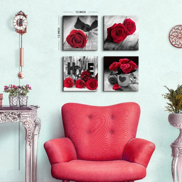 Red Wall Decor for Bedroom & Bathroom – Black and White Canvas Art Set - Image 2