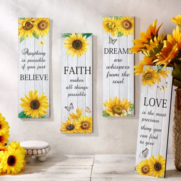 4-Piece Sunflower Wall Decor Set – Inspirational Kitchen Art & Home Accents - Image 2
