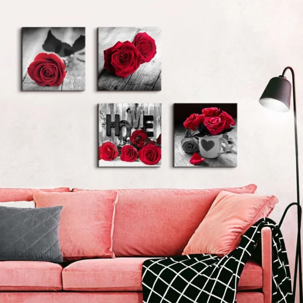 Red Wall Decor for Bedroom & Bathroom – Black and White Canvas Art Set - Image 3